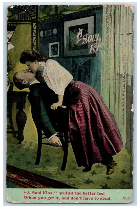 1910 Sweet Couple Romance Kissing Springvale PA Posted Antique Postcard