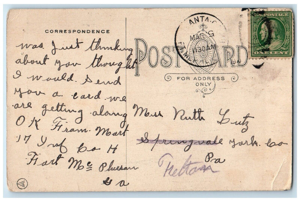 1910 Sweet Couple Romance Kissing Springvale PA Posted Antique Postcard