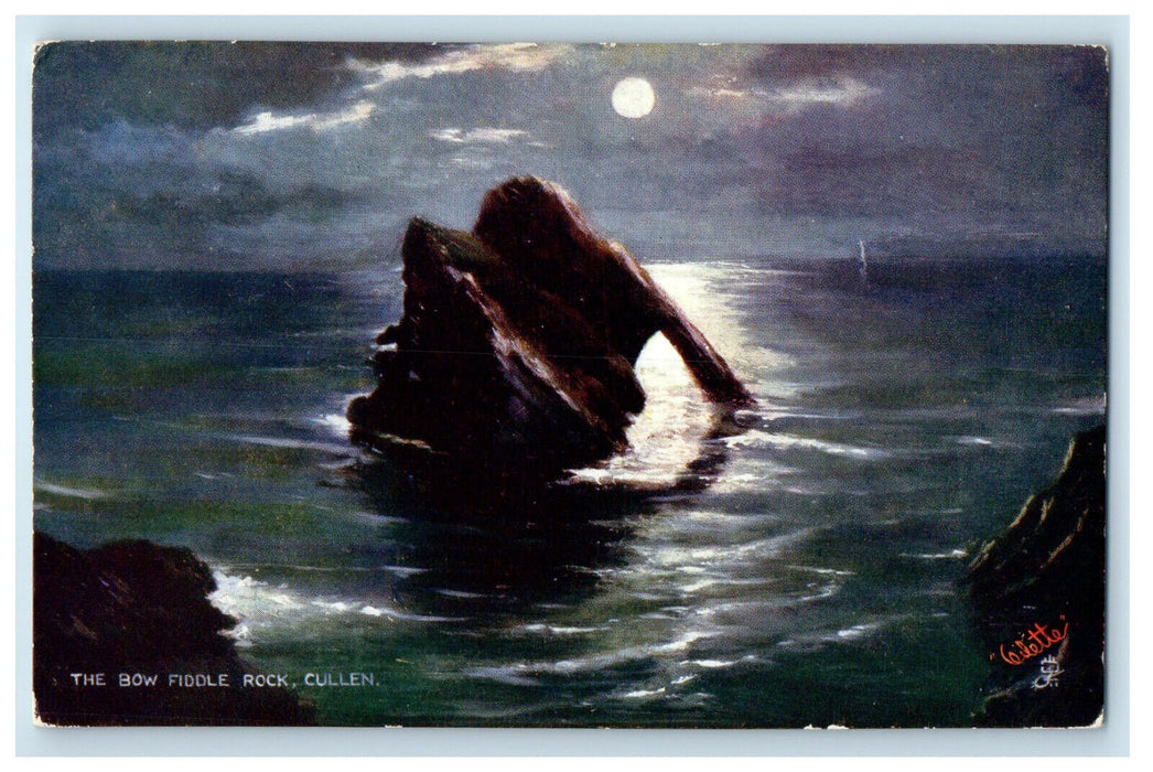 1909 Moonlight Seas, The Bow Fiddle Rock Cullen NY Oilette Tuck Art Postcard