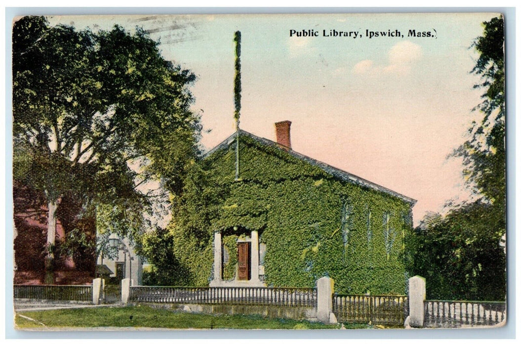 c1920's Public Library Building Ipswich Massachusetts MA Posted Vintage Postcard