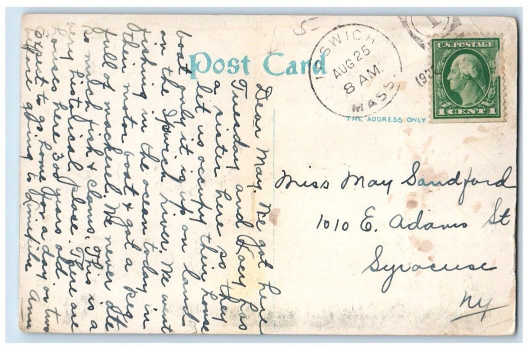 c1920's Public Library Building Ipswich Massachusetts MA Posted Vintage Postcard