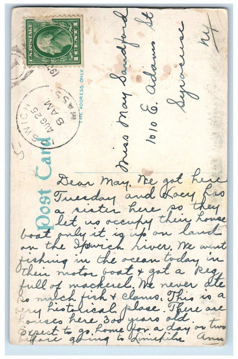 c1920's Public Library Building Ipswich Massachusetts MA Posted Vintage Postcard