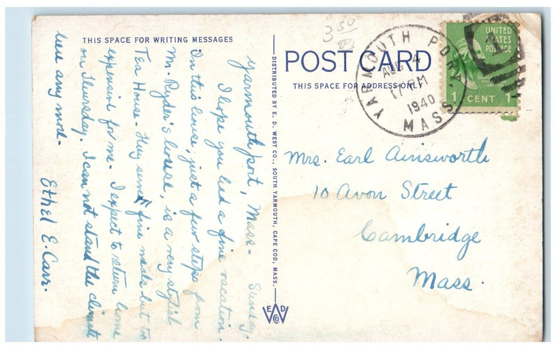 1940 The Old Thacker House Yarmouthport Cape Cod Massachusetts MA Postcard