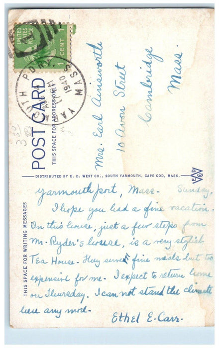 1940 The Old Thacker House Yarmouthport Cape Cod Massachusetts MA Postcard