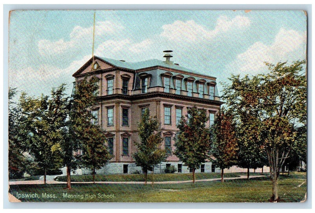 c1910's Manning High School Building Ipswich Massachusetts MA Antique Postcard