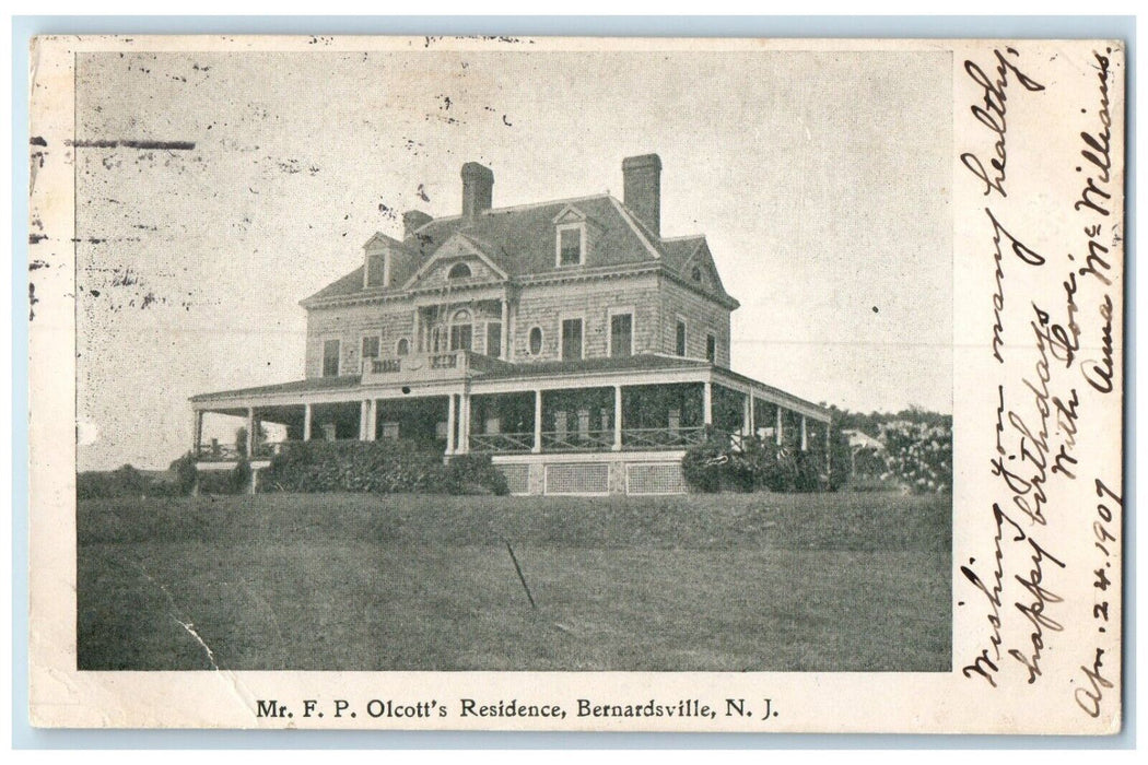 1907 Mr FP Olcott Residence Bernardsville New Jersey NJ Vintage Antique Postcard