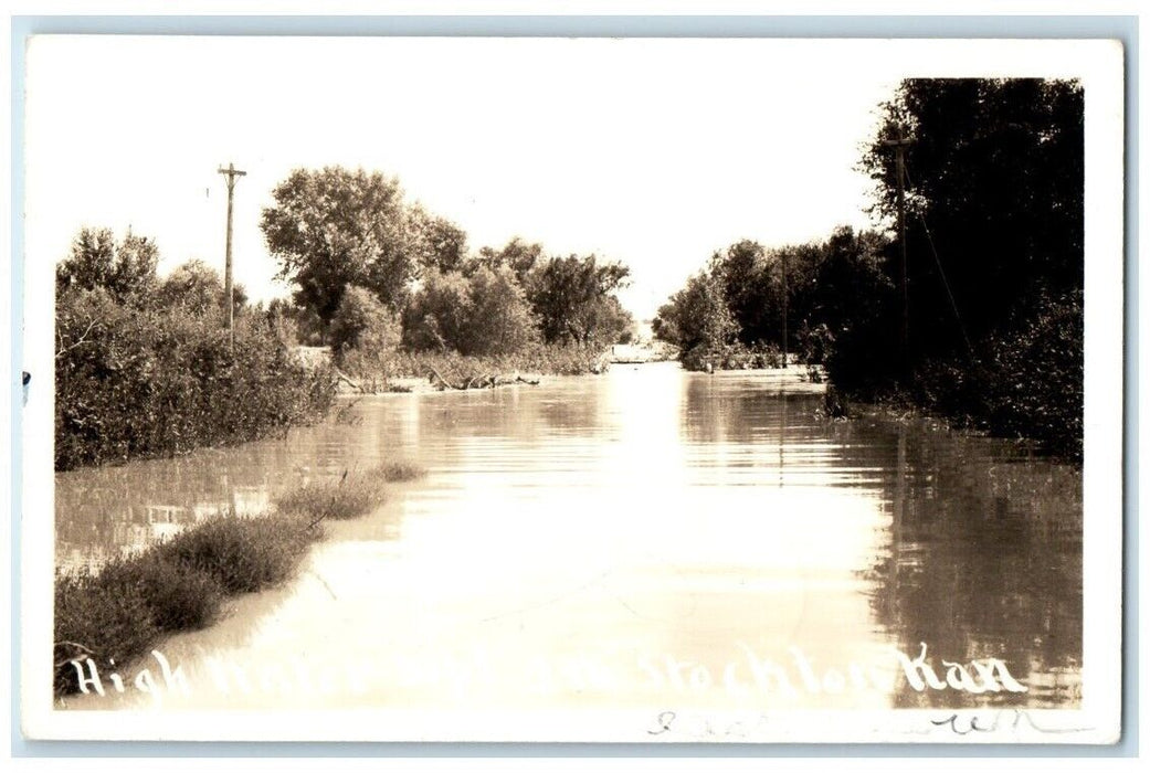 c1940's High Water Flood View East Of Stockton Kansas KS RPPC Photo Postcard