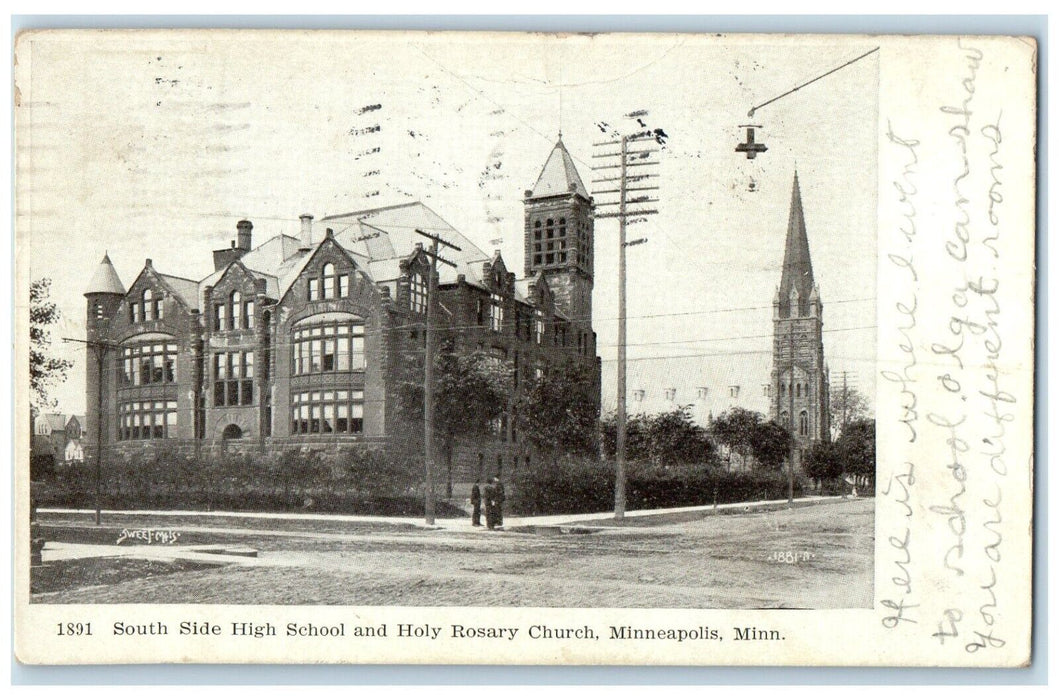 1910 South Side High School Holy Rosary Church Minneapolis Minnesota MN Postcard