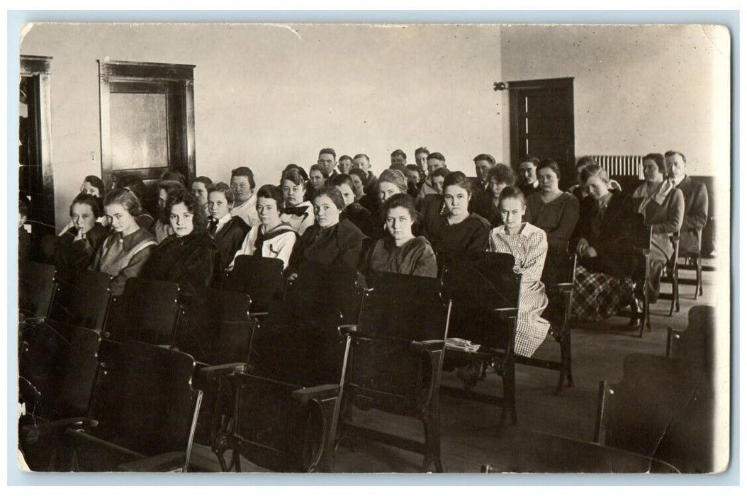 c1920's High School Interior View Students Norcatur KS RPPC Photo Postcard