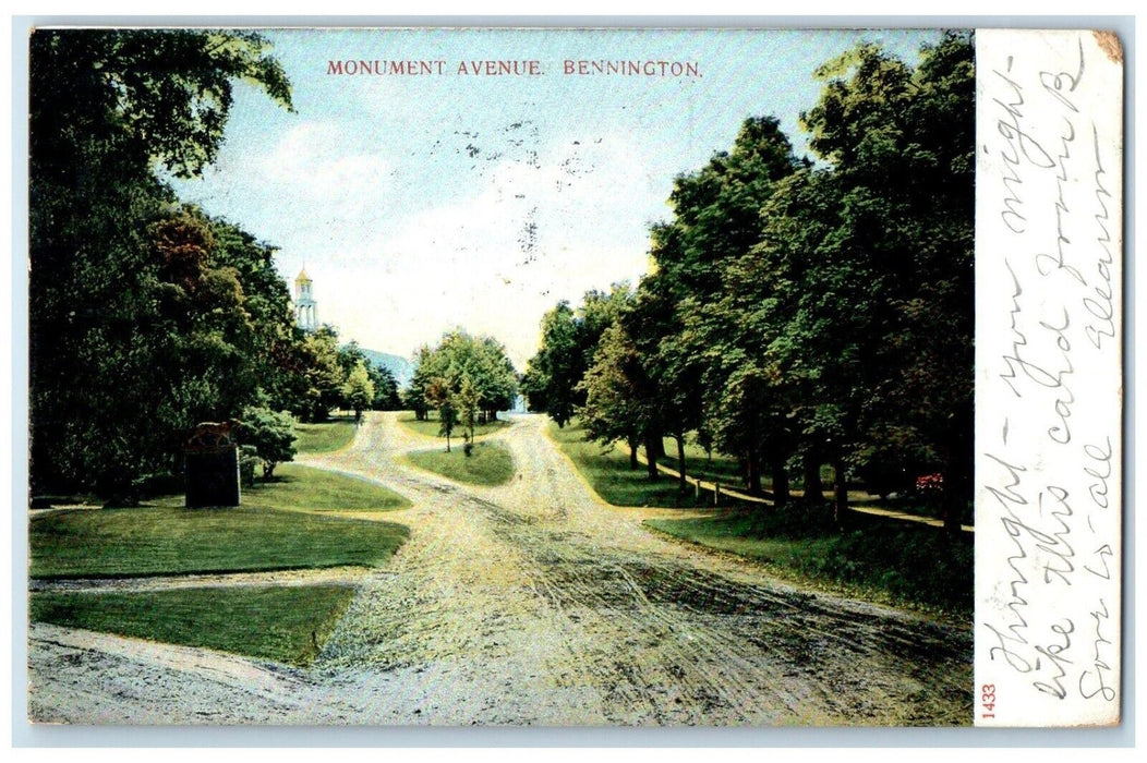1905 Scenic View Monument Avenue Bennington Vermont VT Vintage Antique Postcard