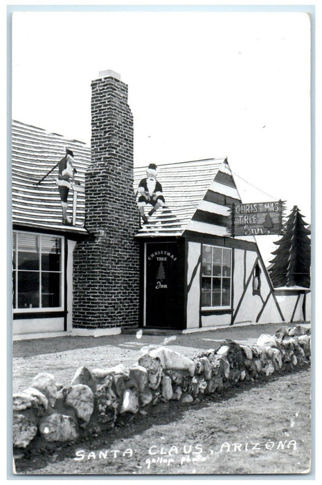 c1950's Christmas Tree Inn Motel Santa Claus Arizona AZ RPPC Photo Postcard