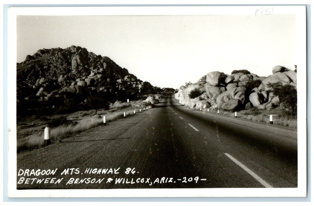 Dragoon Mts. Highway 86 Between Benson & Willcox Arizona AZ RPPC Photo Postcard