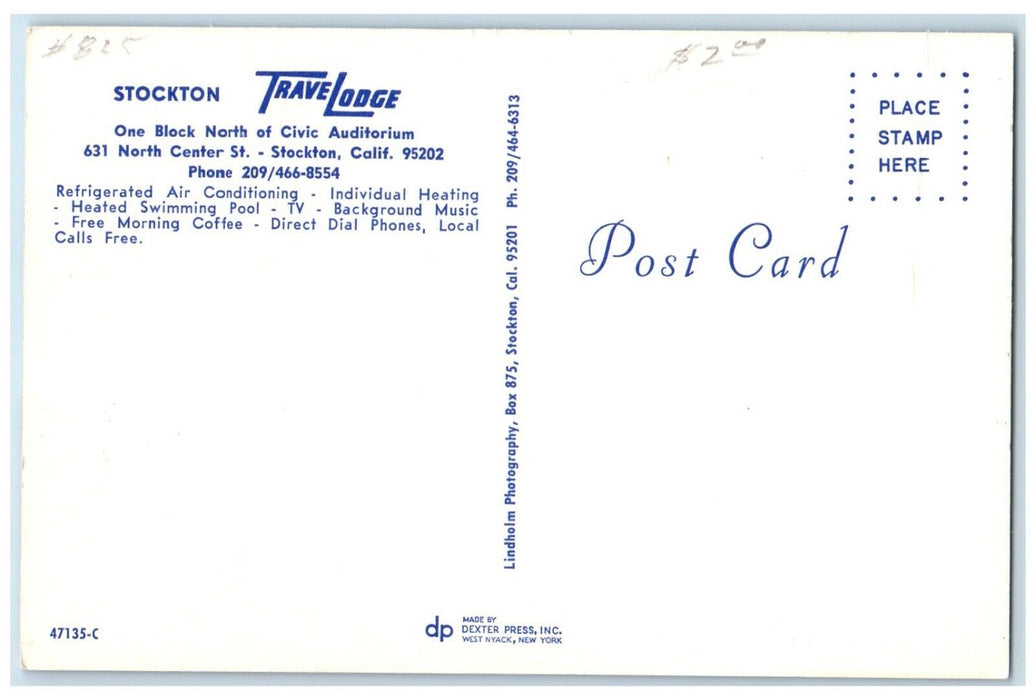 Stockton Travel Lodge Motel Cars Roadside Stockton California CA Postcard