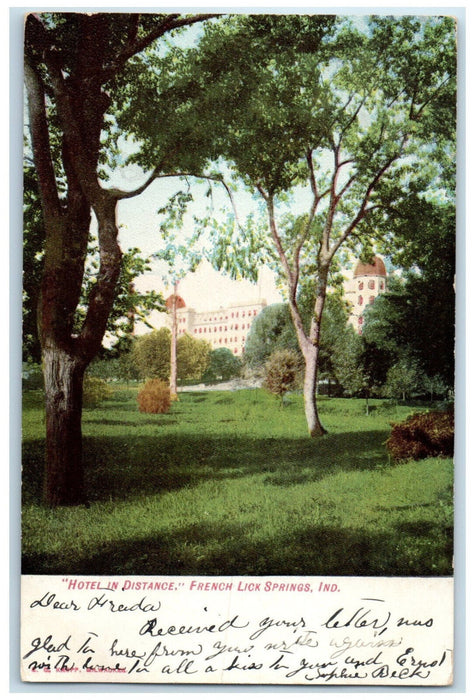 1907 Hotel in Distance French Lick Indiana IN Antique Posted Postcard