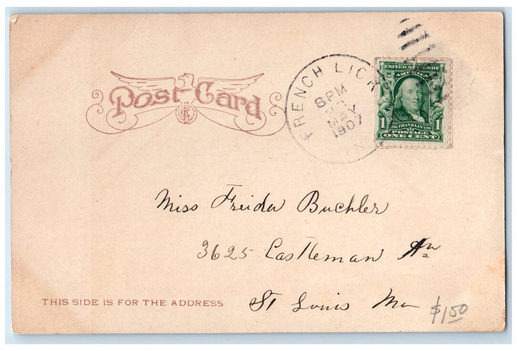 1907 Hotel in Distance French Lick Indiana IN Antique Posted Postcard