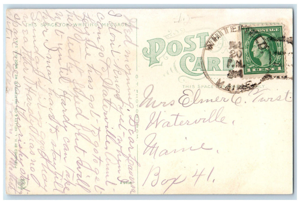 c1910 High School Building Entrance Waterville ME Whitefield ME Postcard