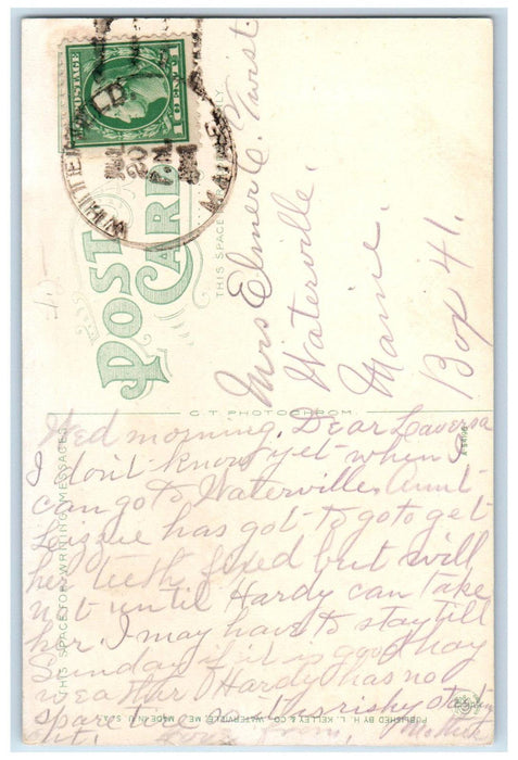 c1910 High School Building Entrance Waterville ME Whitefield ME Postcard
