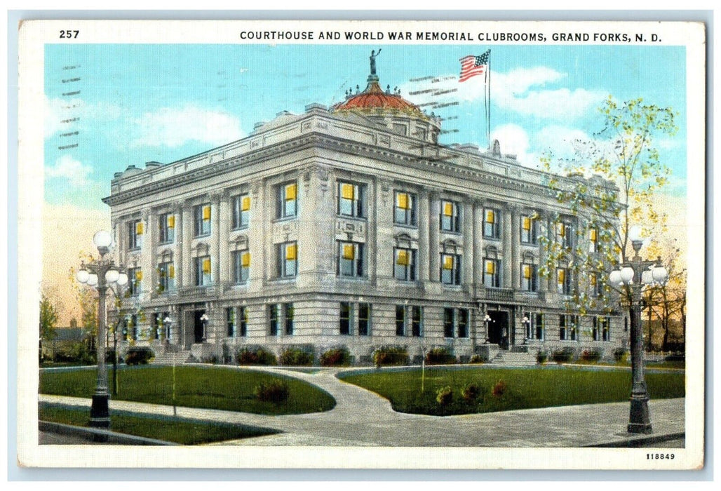 1942 Courthouse World War Memorial Clubrooms Grand Forks North Dakota Postcard