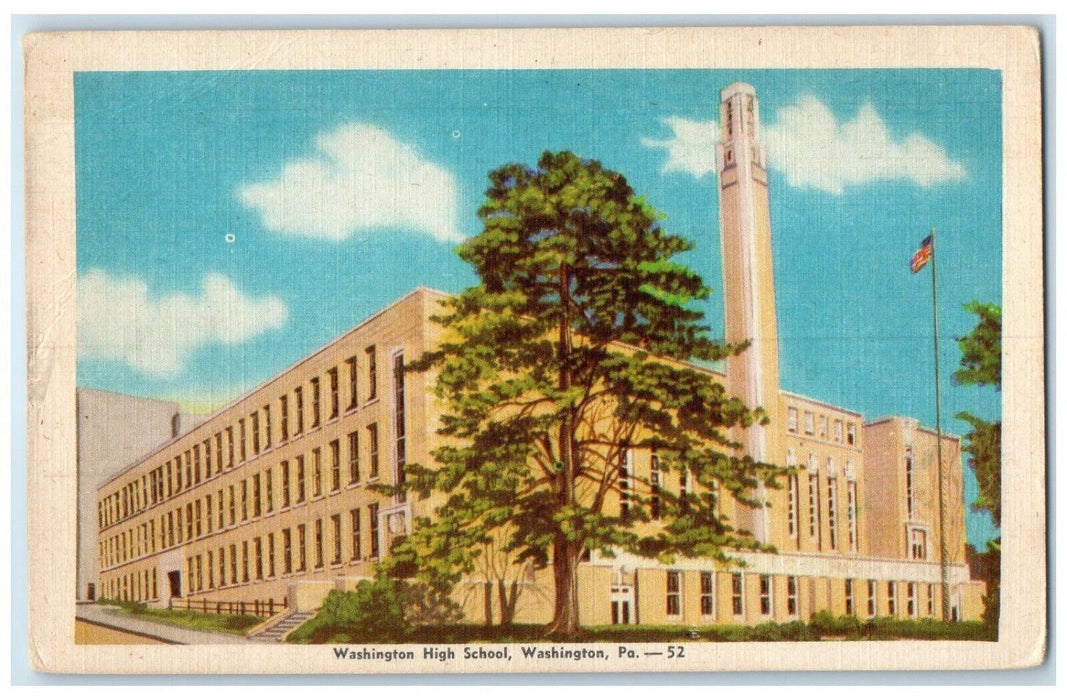 c1940 Washington High School Exterior Building Washington Pennsylvania Postcard