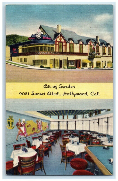 c1950's Bit Of Sweden Restaurant Dining Room Hollywood California CA Postcard