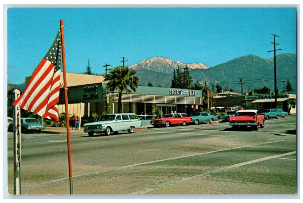 c1960's Greetings From Yucaipa California CA, Security Bank Cars Postcard