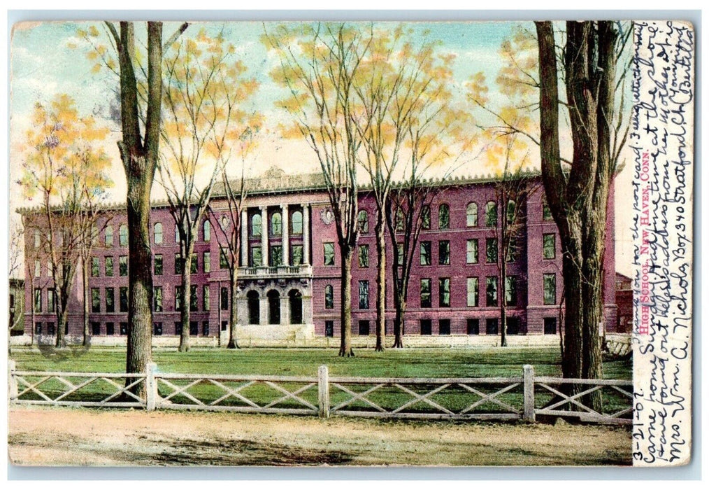 1907 Exterior View High School Building New Haven Connecticut CT Posted Postcard