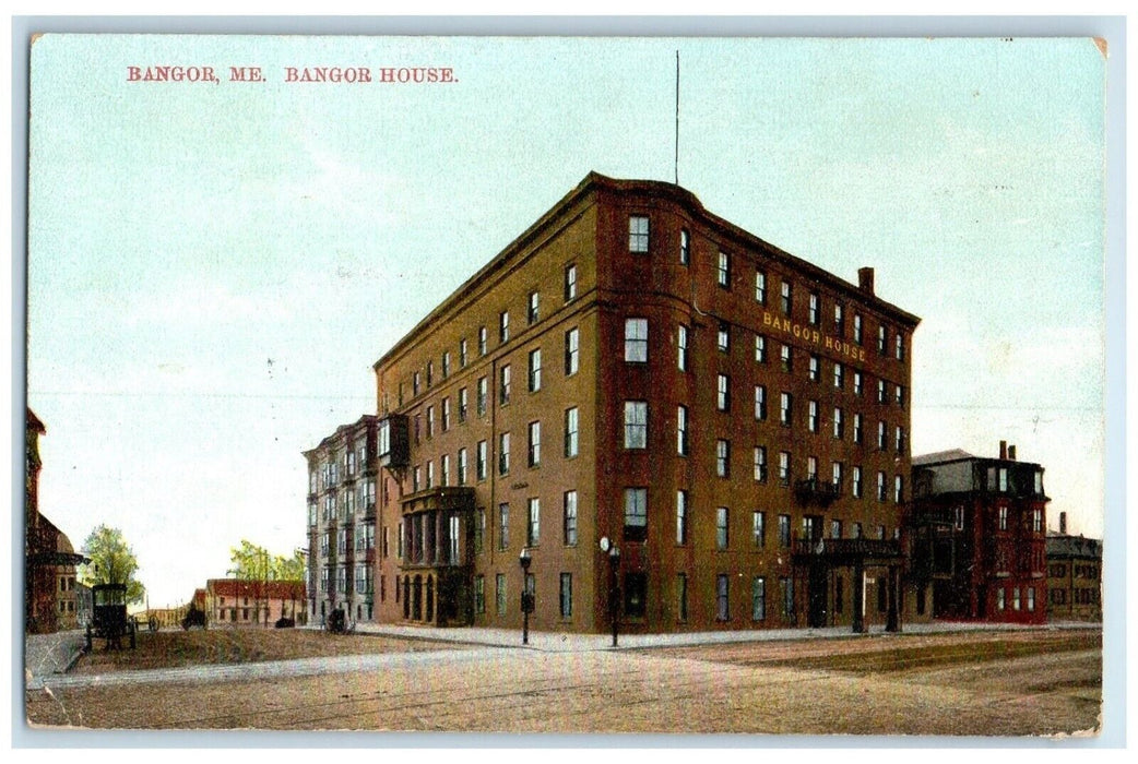 1910 Bangor House Building Street View Bangor Maine ME Posted Antique Postcard