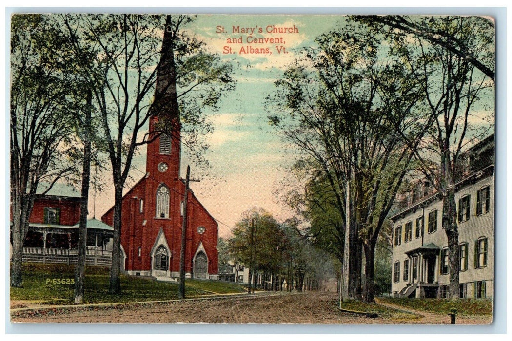 1913 Exterior St Mary Church Convent St Albans Building Vermont Antique Postcard