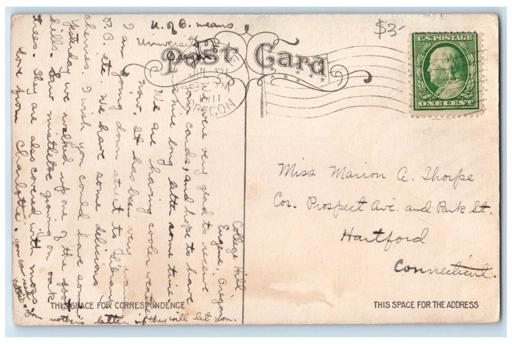 1911 Scenic View Villard Deady Halls Trees Eugene Oregon Antique Posted Postcard