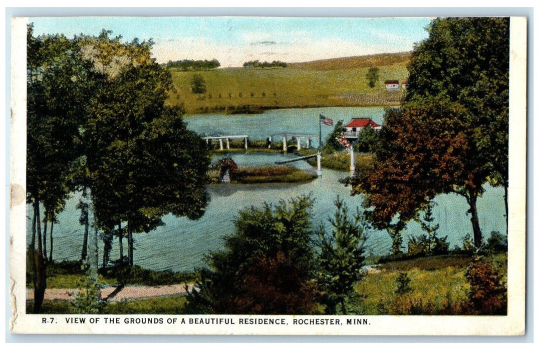 1936 View Grounds Beautiful Residence River Lake Rochester Minnesota MN Postcard