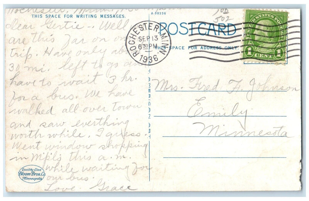 1936 View Grounds Beautiful Residence River Lake Rochester Minnesota MN Postcard