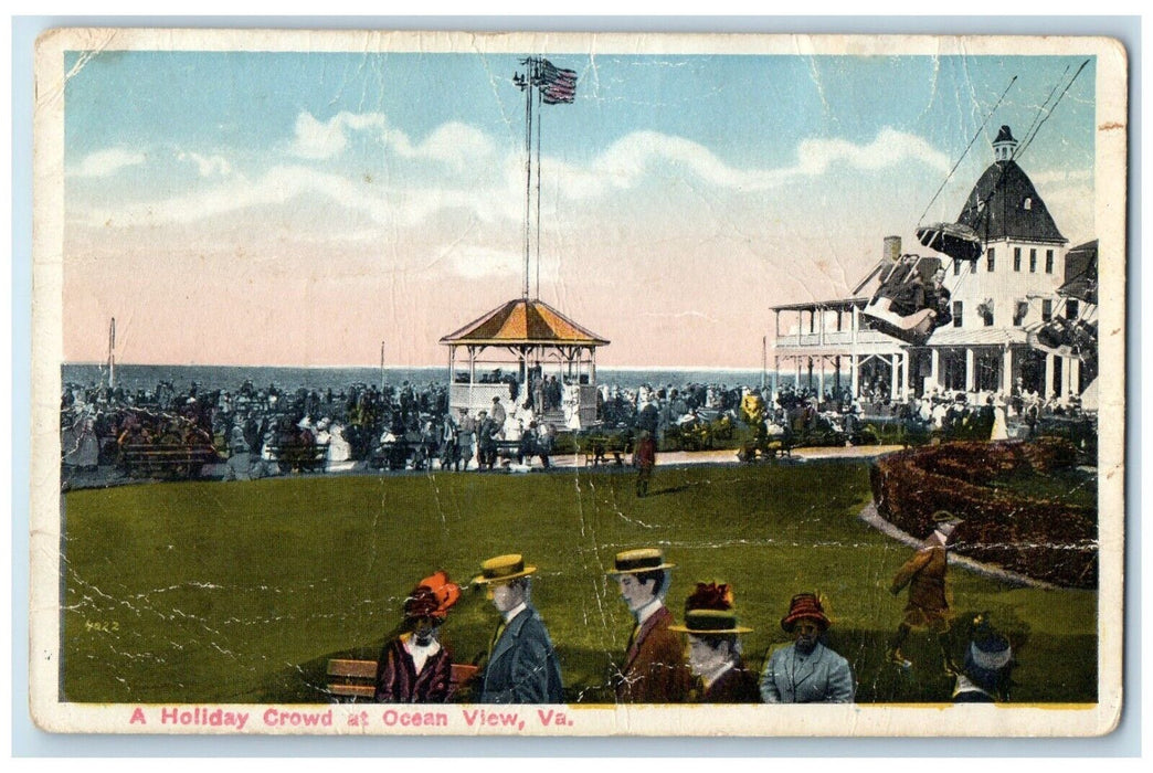 1920 Holiday Crowd Amusement Park Ocean View Vermont VT Vintage Antique Postcard