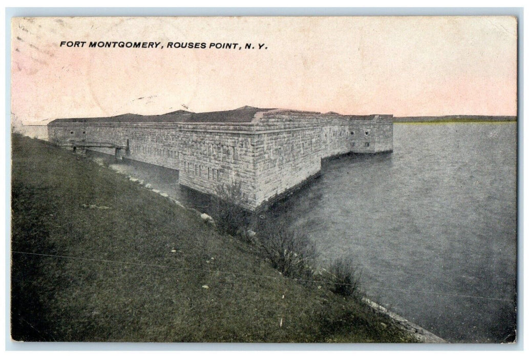 1916 Fort Montgomery Exterior Building River Lake Rouses Point New York Postcard