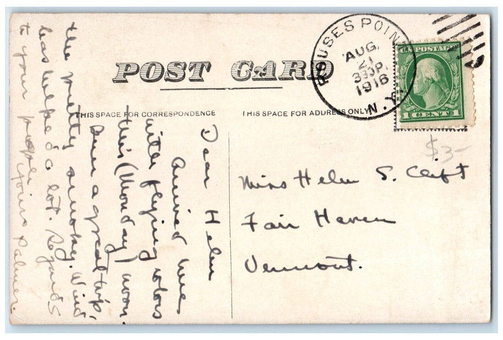 1916 Fort Montgomery Exterior Building River Lake Rouses Point New York Postcard