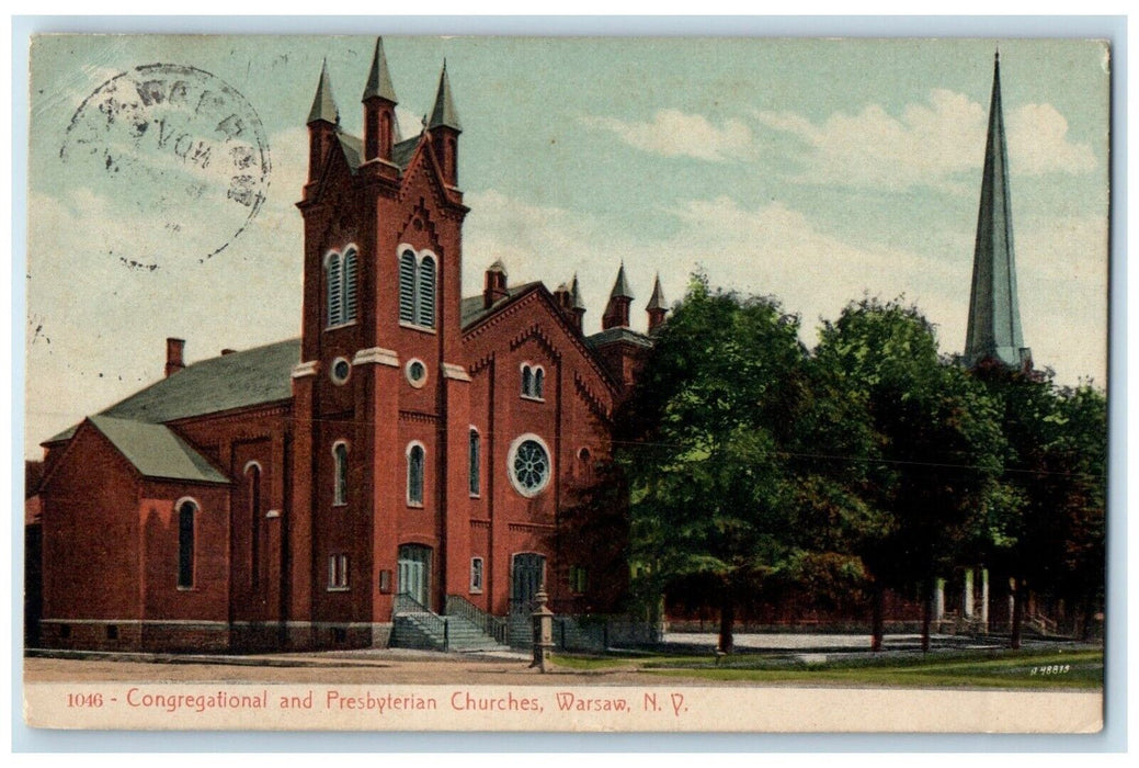 1911 Congregational Presbyterian Churches Exterior Warsaw New York  NY Postcard