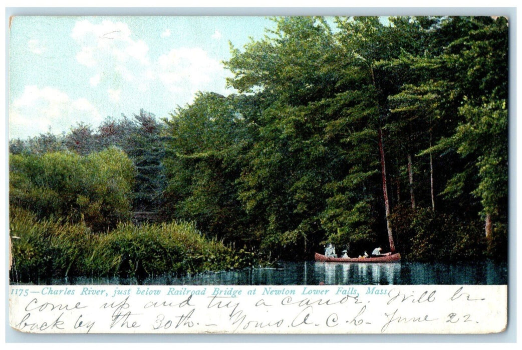 1910 Charles River Railroad Bridge Newton Lower Falls Massachusetts MA Postcard
