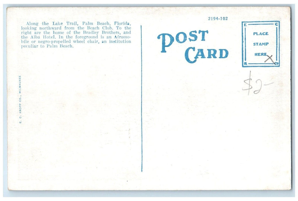1940 North Lake Trail Showing Winter Villas Exterior Palm Beach Florida Postcard