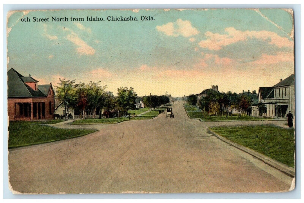 c1910's 6th Street North From Idaho Car Chickasha Oklahoma OK Antique Postcard