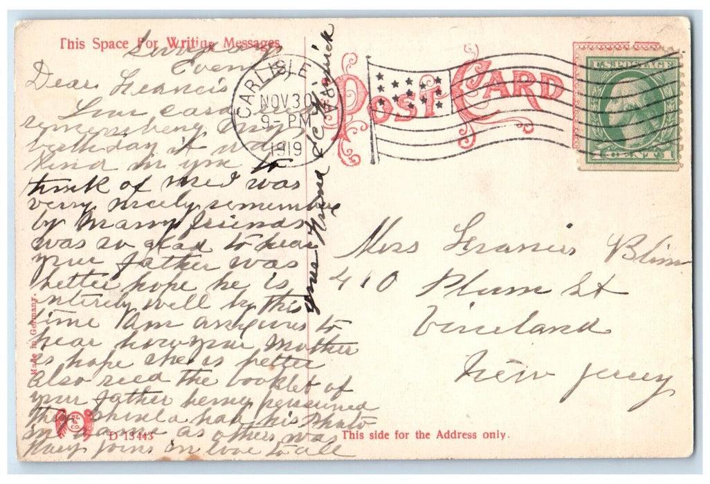 1919 View Of Conodoguinet Creek Cave Hill Park Carlisle Pennsylvania PA Postcard