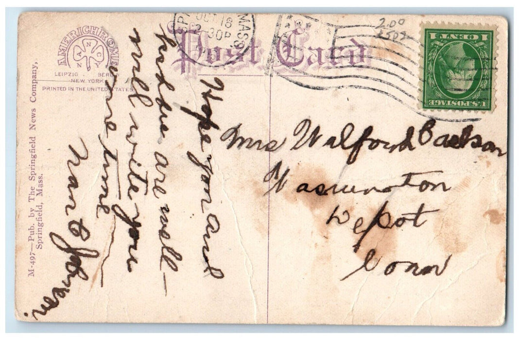 1916 Exterior View Cooley Hotel Building Springfield Massachusetts MA Postcard