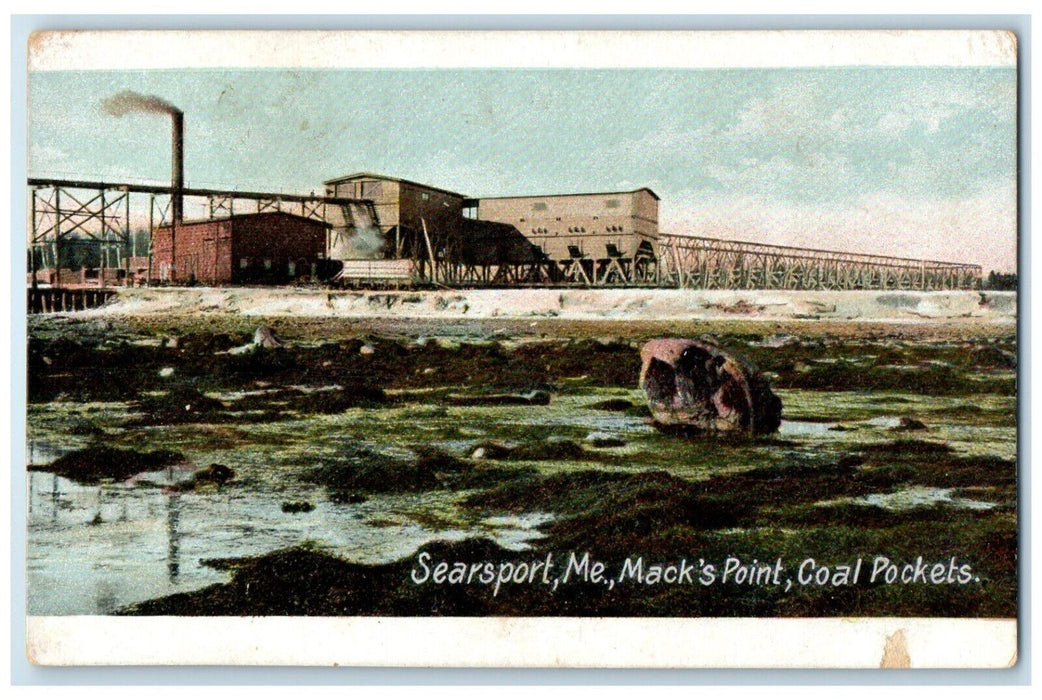 1911  Mack's Point Coal Pockets Factory Exterior River Searsport Maine Postcard