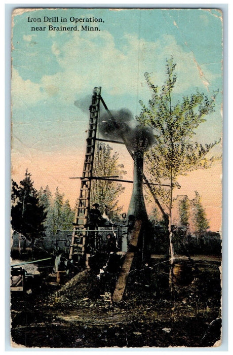 c1910's Iron Drill In Operation Near Brainerd Minnesota MN Antique Postcard