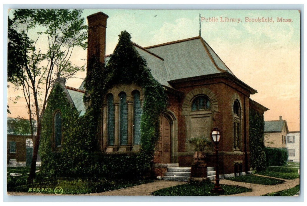 c1910's Public Library Building Brookfield Massachusetts MA Antique Postcard