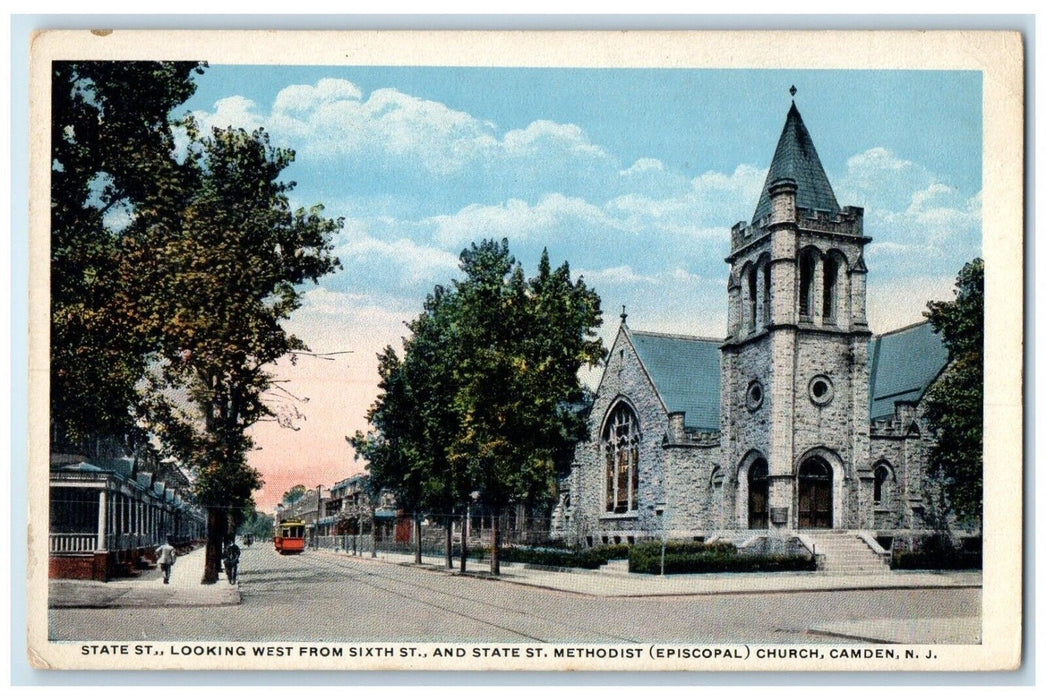 1920 State St Looking West Methodist Episcopal Church Camden NJ Antique Postcard