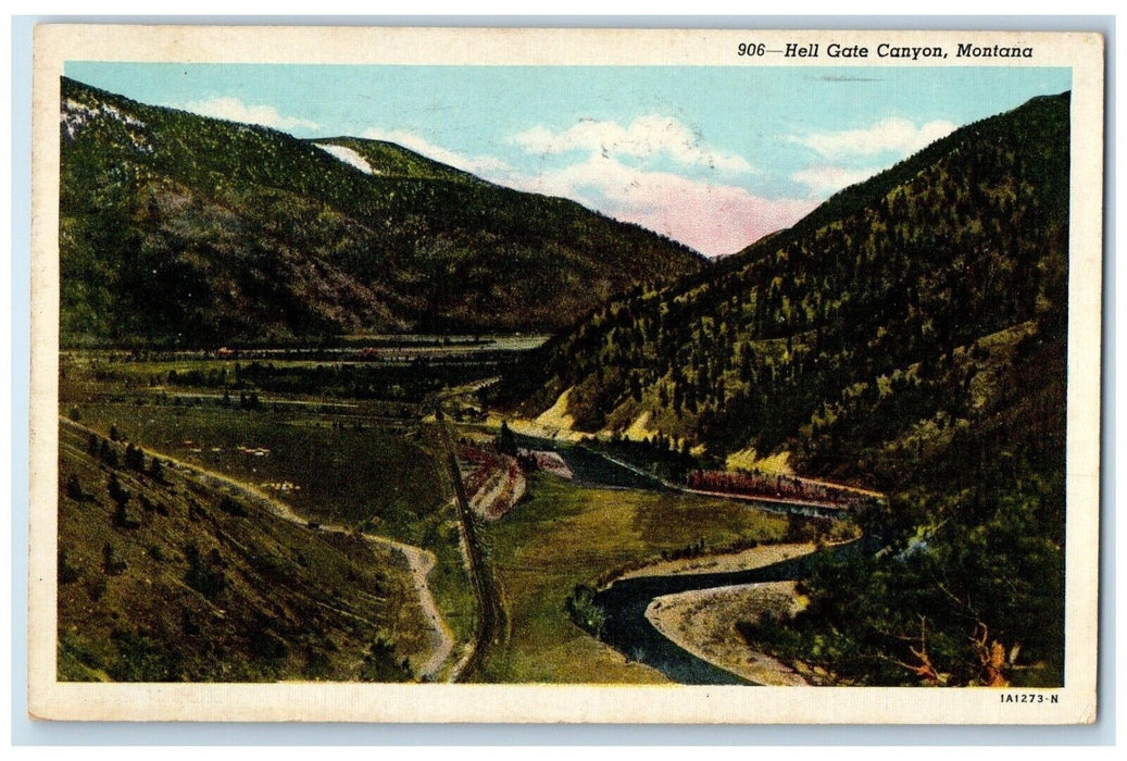 c1930 Aerial View Hell Gate Canyon Railroad Mountain River Montana MT Postcard