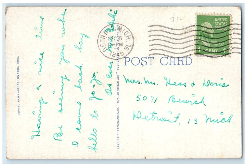 1945 Exterior View St Paul Parochial School Building Owosso Michigan MI Postcard