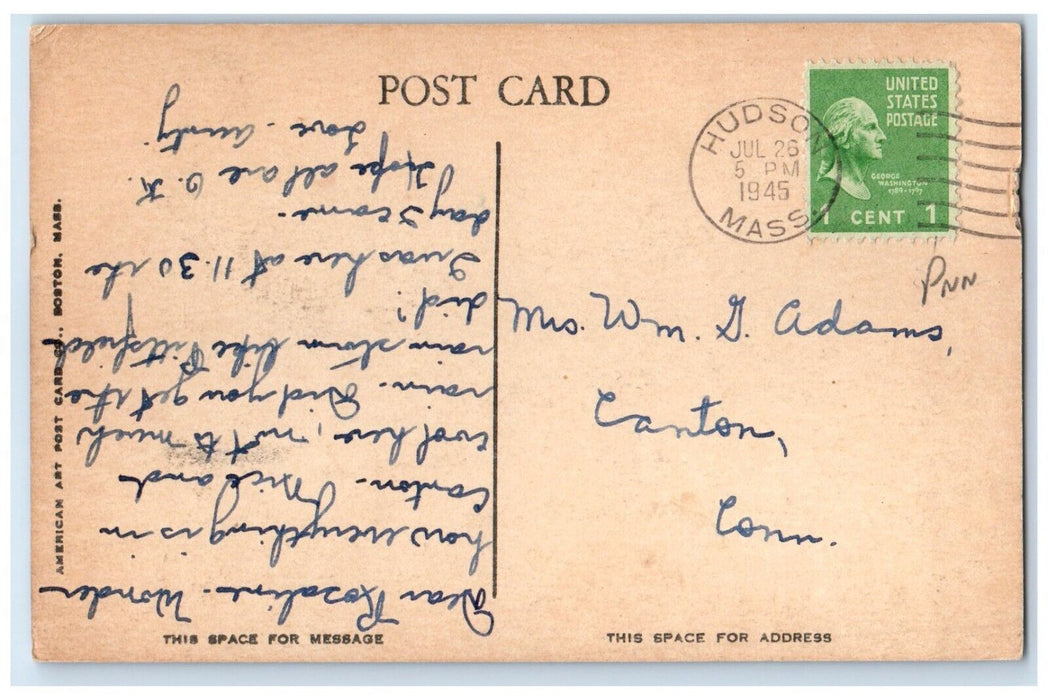 1945 Methodist Episcopal Church Hudson Massachusetts MA Posted Vintage Postcard