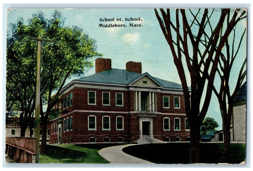 1916 School St. School Building Middleboro Massachusetts MA Antique Postcard