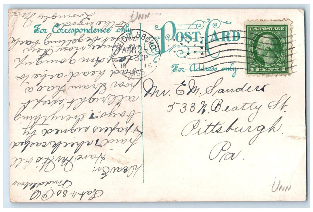 1916 School St. School Building Middleboro Massachusetts MA Antique Postcard