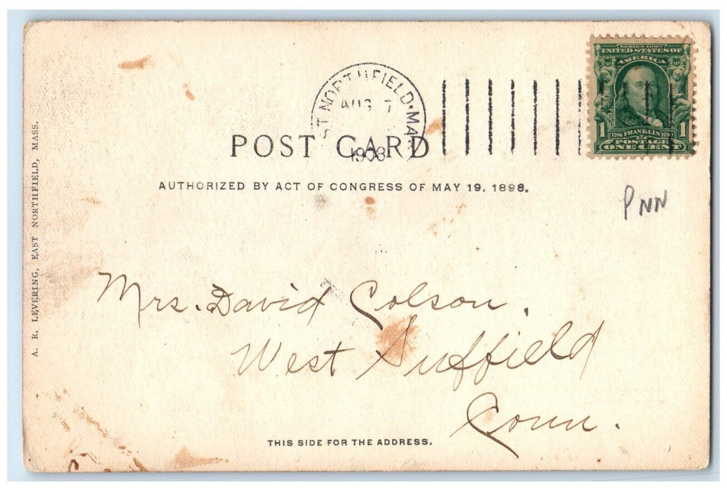 1908 East Hall Building East Northfield Massachusetts MA Posted Antique Postcard